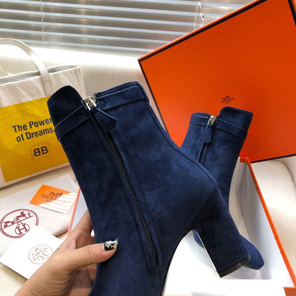 HM Classic Kelly High-Heeled Boots Navy Blue Suede 546202