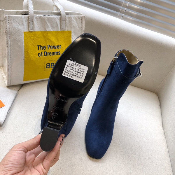 HM Classic Kelly High-Heeled Boots Navy Blue Suede 546202