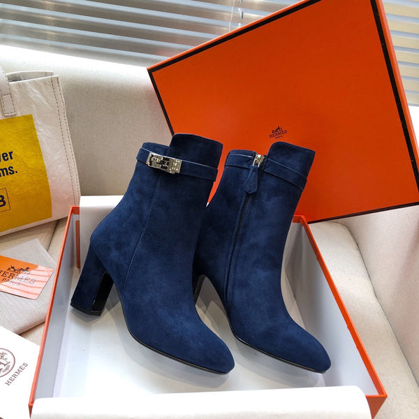 HM Classic Kelly High-Heeled Boots Navy Blue Suede 546202