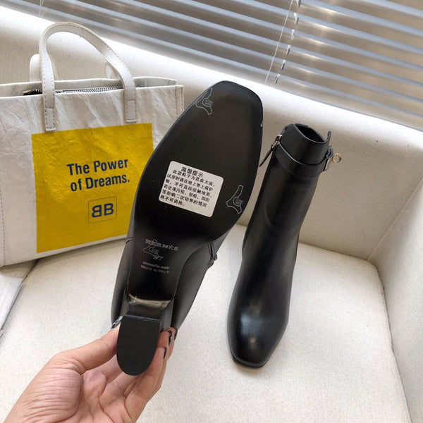 HM Classic Kelly High-Heeled Boots Black Cowhide 546214