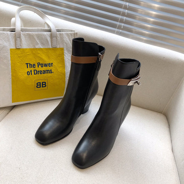 HM Classic Kelly High-Heeled Boots Brown Black Cowhide 546216