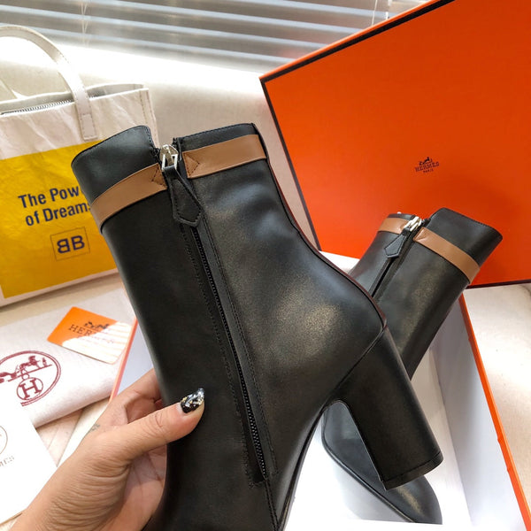 HM Classic Kelly High-Heeled Boots Brown Black Cowhide 546216