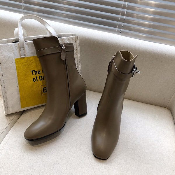 HM Classic Kelly High-Heeled Boots Brown Taupe Cowhide 546203