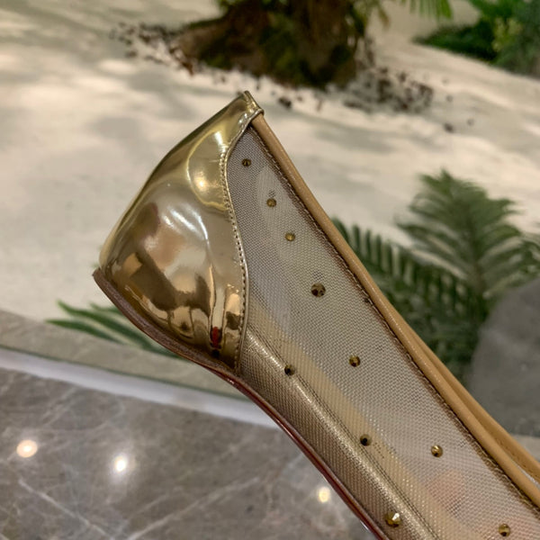 CL Follies Strass Flats Mesh Leather Gold