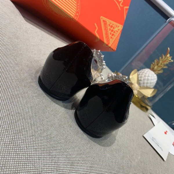 CL Collaclou Spike Clear Flat Decorato in PVC e Pelle Verniciata Nera