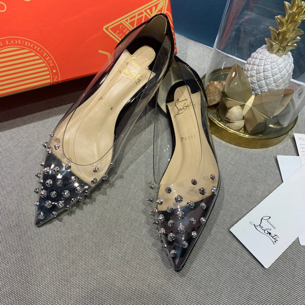 CL Collaclou Spike Clear Flat Decorato in PVC e Pelle Verniciata Nera