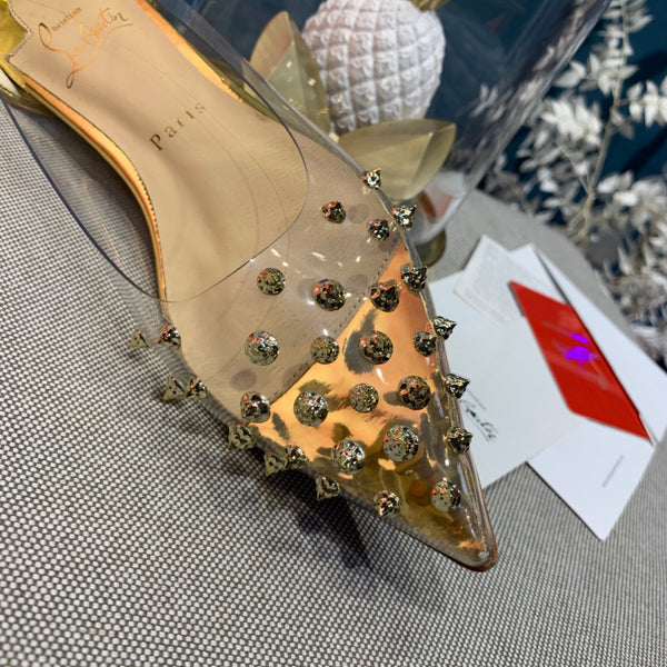CL Collaclou Spike Clear Flat Decorato in PVC e Pelle Metallizzata Oro