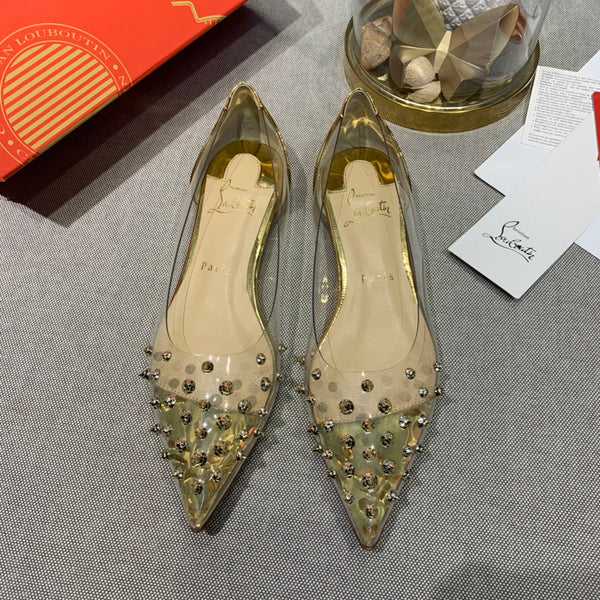 CL Collaclou Spike Clear Flat Decorato in PVC e Pelle Metallizzata Oro