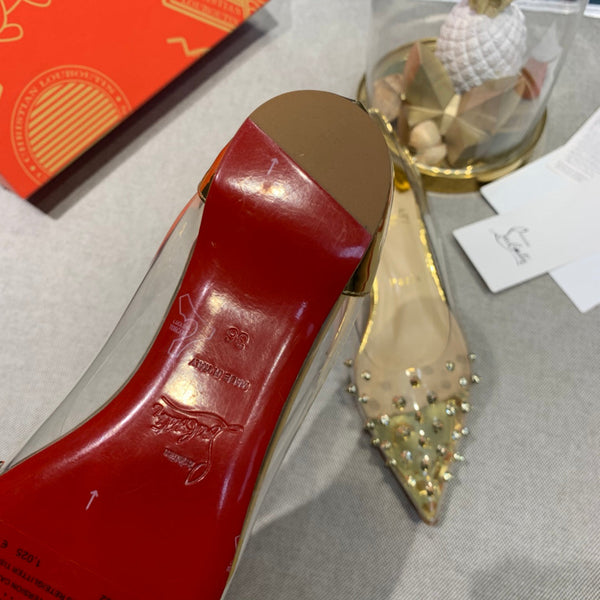CL Collaclou Spike Clear Flat Decorato in PVC e Pelle Metallizzata Oro