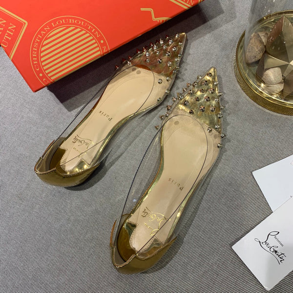 CL Collaclou Spike Clear Flat Decorato in PVC e Pelle Metallizzata Oro