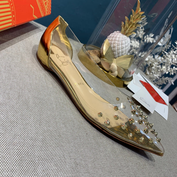 CL Collaclou Spike Clear Flat Decorato in PVC e Pelle Metallizzata Oro