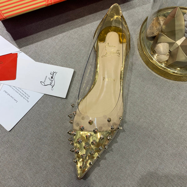 CL Collaclou Spike Clear Flat Decorato in PVC e Pelle Metallizzata Oro
