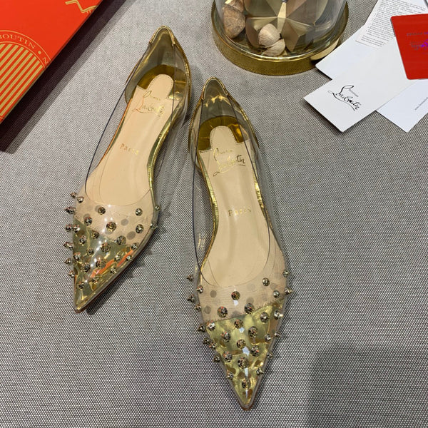 CL Collaclou Spike Clear Flat Decorato in PVC e Pelle Metallizzata Oro