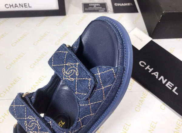 CC 25S Sandalo Dad Blu Scuro Denim Beige Pelle di Vitello