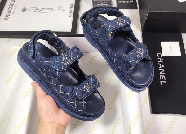 CC 25S Sandalo Dad Blu Scuro Denim Beige Pelle di Vitello
