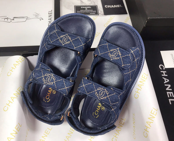 CC 25S Sandalo Dad Blu Scuro Denim Beige Pelle di Vitello