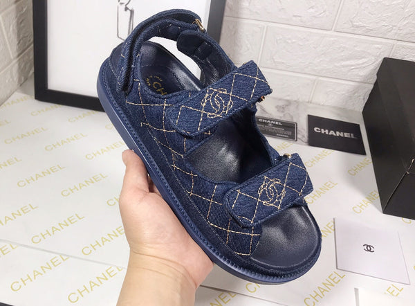 CC 25S Sandalo Dad Blu Scuro Denim Beige Pelle di Vitello