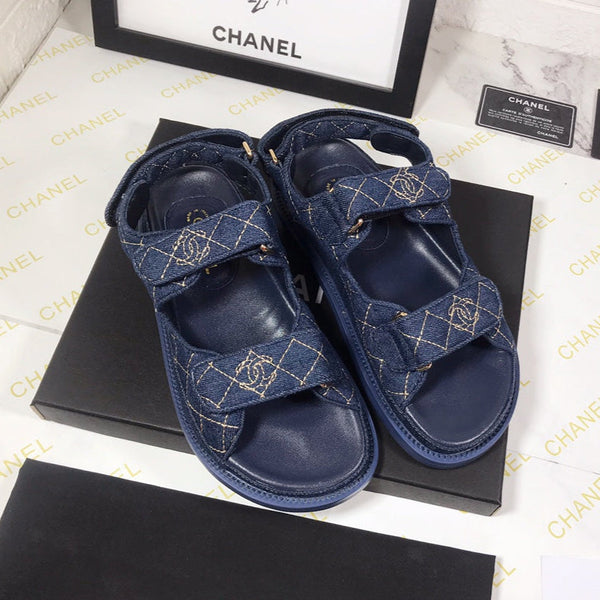 CC 25S Sandalo Dad Blu Scuro Denim Beige Pelle di Vitello