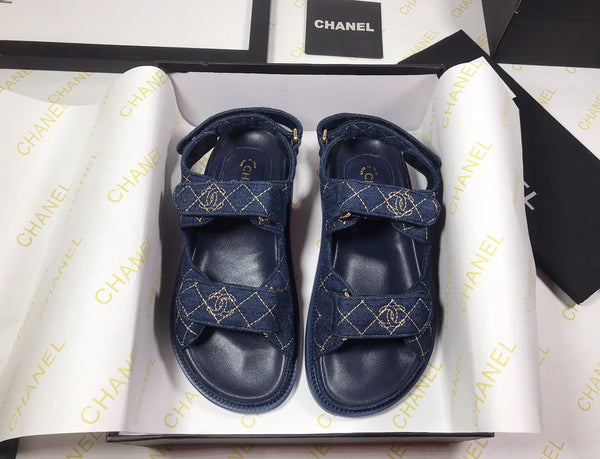 CC 25S Sandalo Dad Blu Scuro Denim Beige Pelle di Vitello