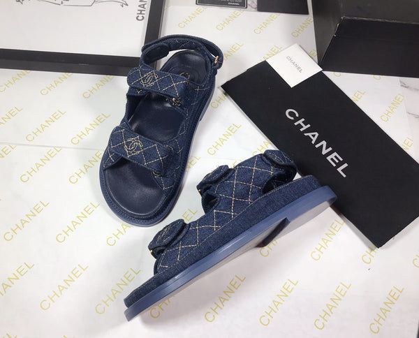 CC 25S Sandalo Dad Blu Scuro Denim Beige Pelle di Vitello