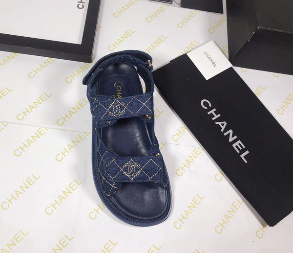 CC 25S Sandalo Dad Blu Scuro Denim Beige Pelle di Vitello