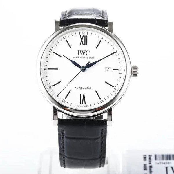 IWC Portofino 40mm White Dial Blue Numerals Black Leather