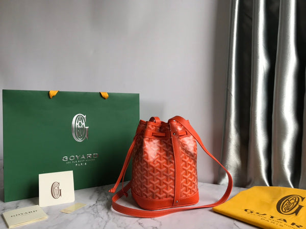 BORSA A SECCHIELLO PETIT FLOT 22 IN TELA GOYARDINE ARANCIO E PROFILI IN AGNELLO