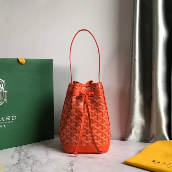 BORSA A SECCHIELLO PETIT FLOT 22 IN TELA GOYARDINE ARANCIO E PROFILI IN AGNELLO