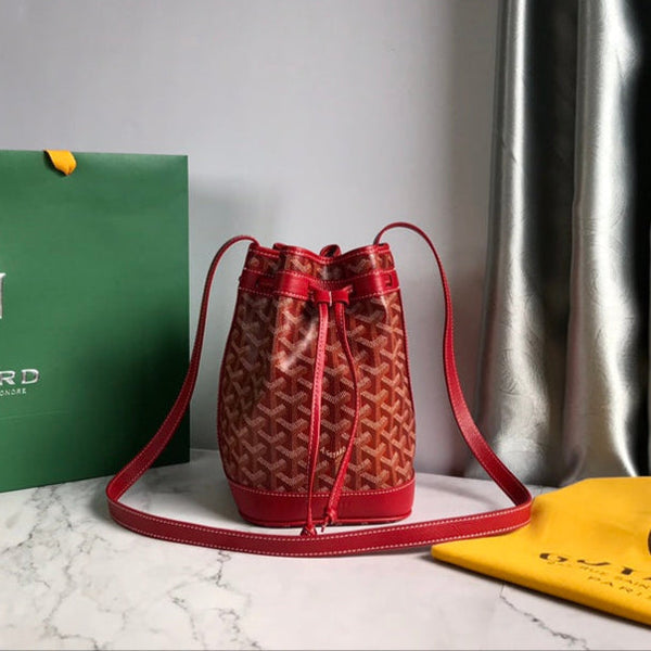 BORSA A SECCHIELLO PETIT FLOT 22 IN TELA GOYARDINE ROSSA CLASSICA E FINITURE IN PELLE DI AGNELLO