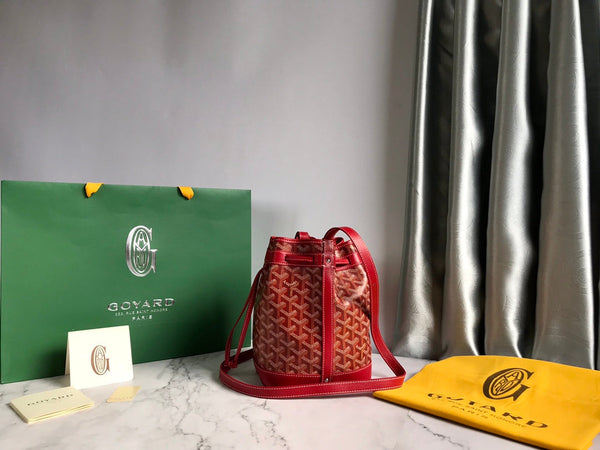 BORSA A SECCHIELLO PETIT FLOT 22 IN TELA GOYARDINE ROSSA CLASSICA E FINITURE IN PELLE DI AGNELLO