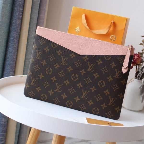 LV M62048 Borsa giornaliera in tela monogrammata e pelle di mucca marrone rosa balletto