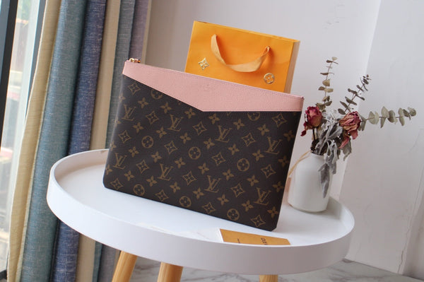 LV M62048 Borsa giornaliera in tela monogrammata e pelle di mucca marrone rosa balletto