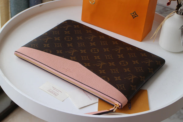 LV M62048 Borsa giornaliera in tela monogrammata e pelle di mucca marrone rosa balletto