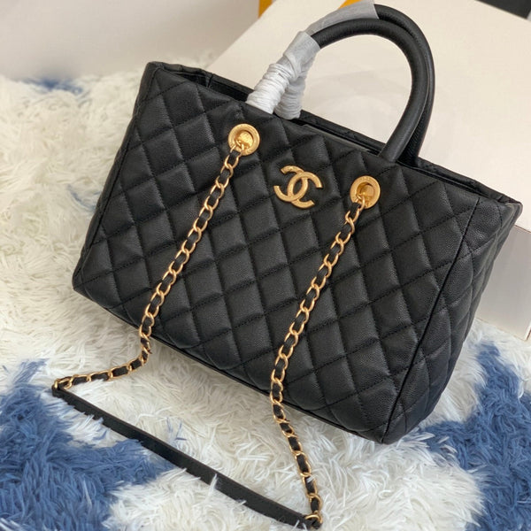 borsa shopping cc 30cm in pelle trapuntata nera caviale ghw