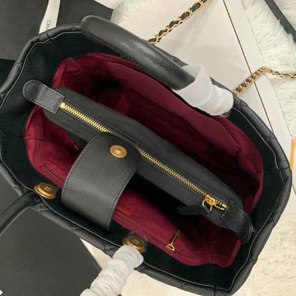 borsa shopping cc 30cm in pelle trapuntata nera caviale ghw