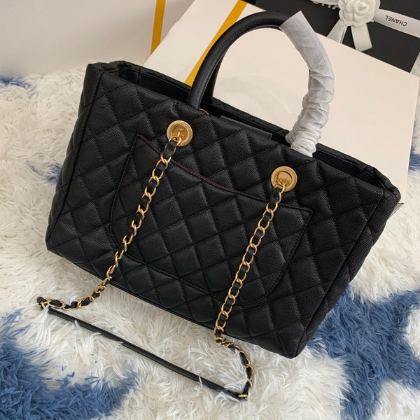 borsa shopping cc 30cm in pelle trapuntata nera caviale ghw
