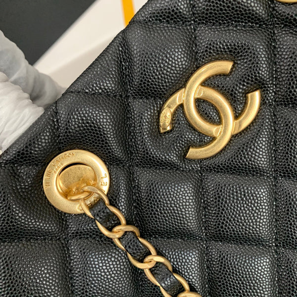 borsa shopping cc 30cm in pelle trapuntata nera caviale ghw