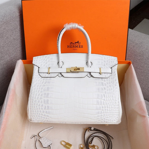 HM BIRKIN BAG 30 WHITE CROCODILE EMBOSSED CALFSKIN