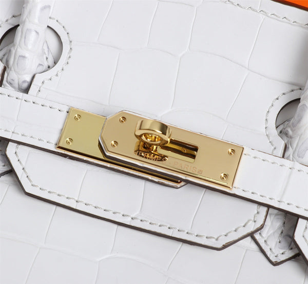 HM BIRKIN BAG 25 WHITE CROCODILE EMBOSSED CALFSKIN