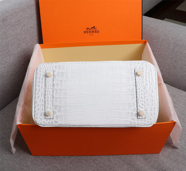 HM BIRKIN BAG 25 WHITE CROCODILE EMBOSSED CALFSKIN