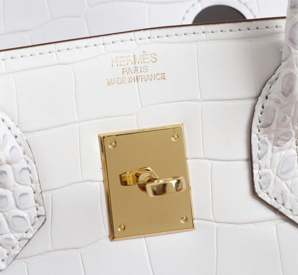 HM BIRKIN BAG 25 WHITE CROCODILE EMBOSSED CALFSKIN