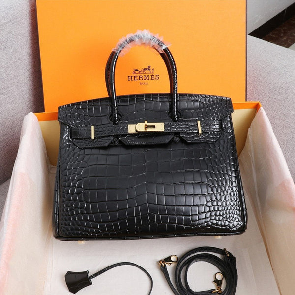 HM BIRKIN BAG 35 BLACK CROCODILE EMBOSSED COWHIDE