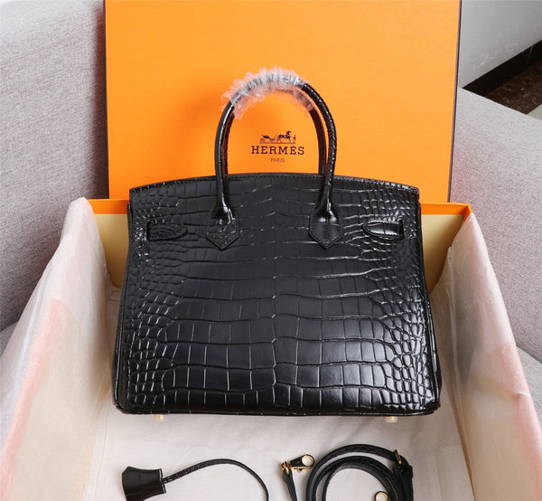 HM BIRKIN BAG 30 BLACK CROCODILE EMBOSSED CALFSKIN