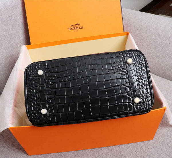 HM BIRKIN BAG 25 BLACK CROCODILE EMBOSSED CALFSKIN