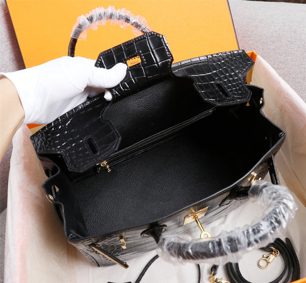 HM BIRKIN BAG 30 BLACK CROCODILE EMBOSSED CALFSKIN