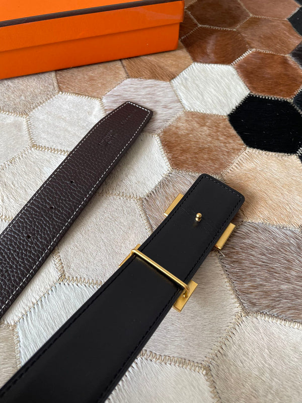 CINTURA HM CONSTANCE CON FIBBIA E CINTURINO REVERSIBILE IN PELLE MARRONE CIOCCOLATO 38 MM FERRAMENTA ORO