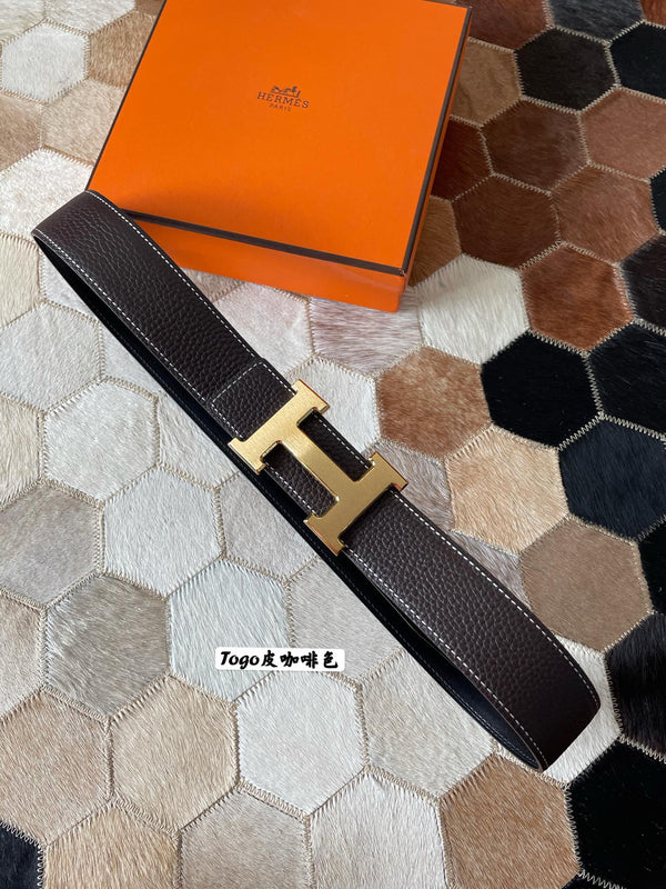 CINTURA HM CONSTANCE CON FIBBIA E CINTURINO REVERSIBILE IN PELLE MARRONE CIOCCOLATO 38 MM FERRAMENTA ORO
