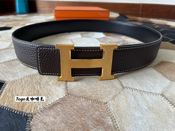 CINTURA HM CONSTANCE CON FIBBIA E CINTURINO REVERSIBILE IN PELLE MARRONE CIOCCOLATO 38 MM FERRAMENTA ORO