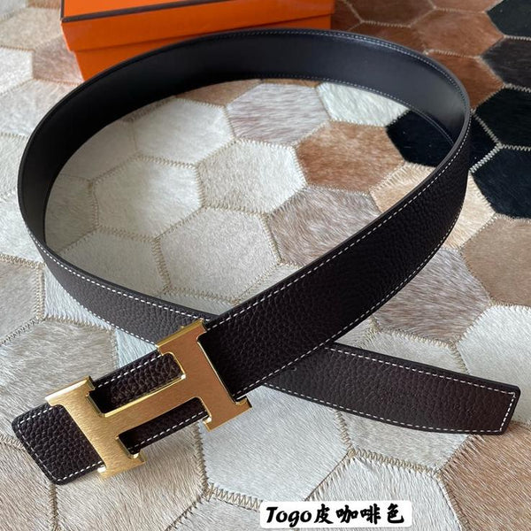 CINTURA HM CONSTANCE CON FIBBIA E CINTURINO REVERSIBILE IN PELLE MARRONE CIOCCOLATO 38 MM FERRAMENTA ORO