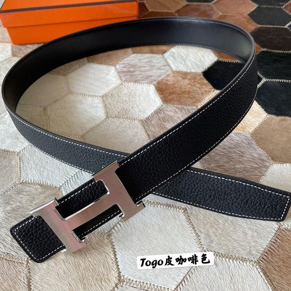 CINTURA HM CONSTANCE CON FIBBIA E CINTURINO REVERSIBILE IN PELLE NERA 38 MM FERRAMENTA IN ARGENTO